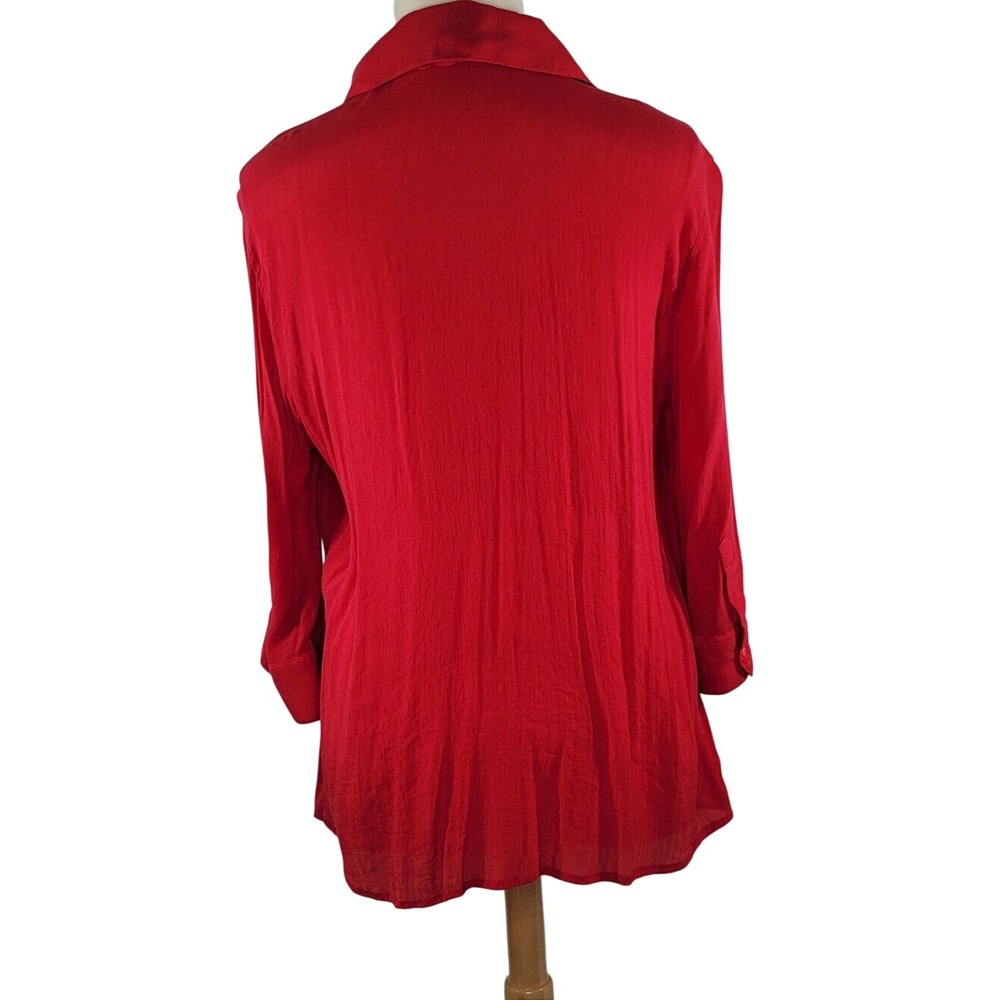 Alfani Red Pleated Button-Front Blouse - Picture 7 of 11